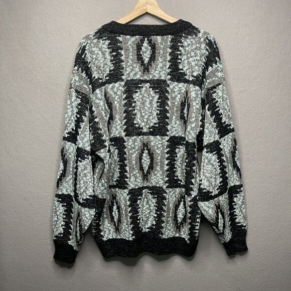 Vintage Point Zero Cardigan Sweater L Geometric Pattern Acrylic Ramie Blend - Picture 5 of 6